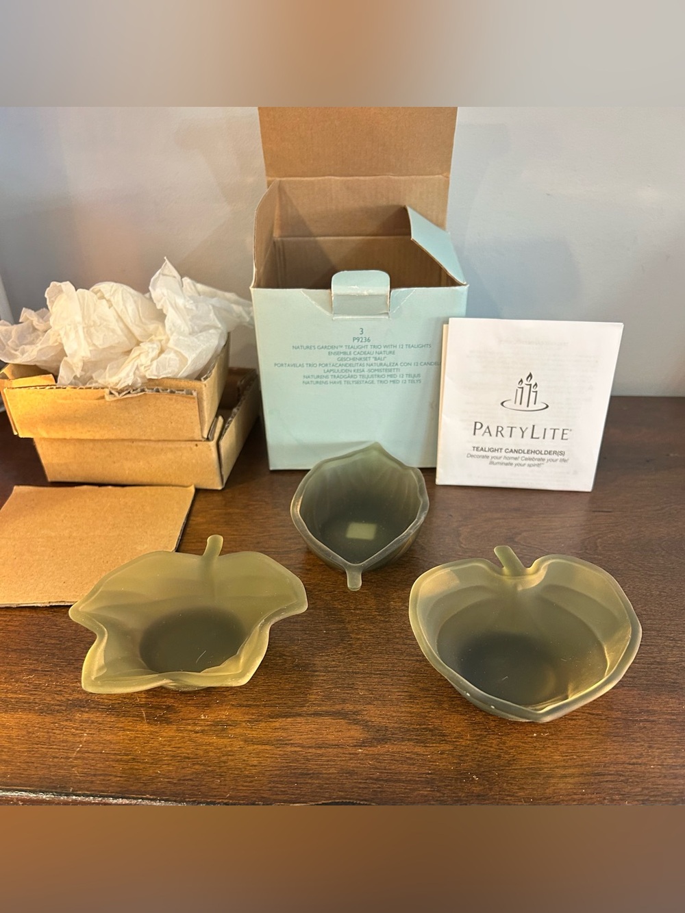 Partylite Nature's Garden Tealight Candle Holder Set of 3 Open In Box Never Used